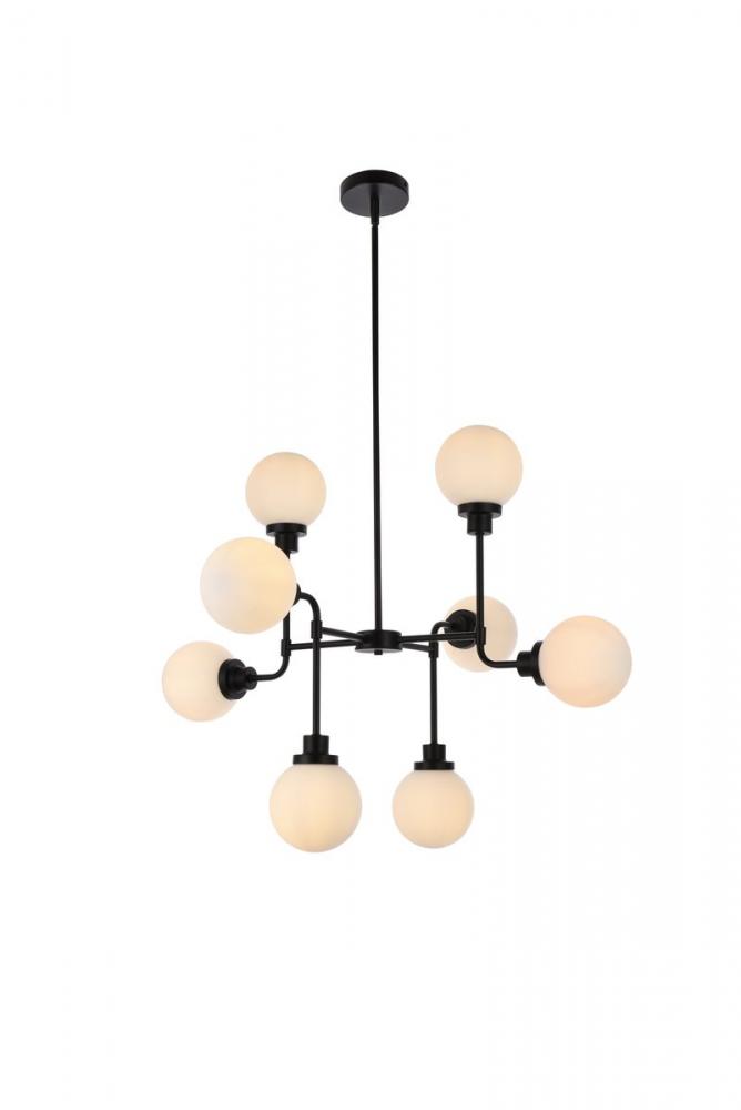 Hanson 8 Lights Pendant in Black with Frosted Shade