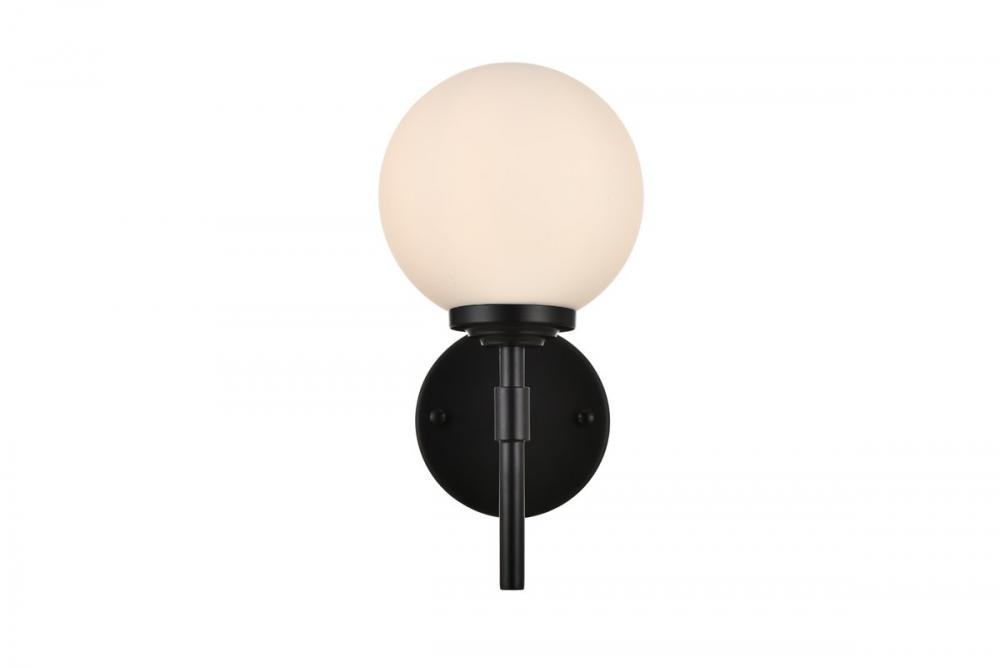 Ansley 1 light Black and frosted white Bath Sconce