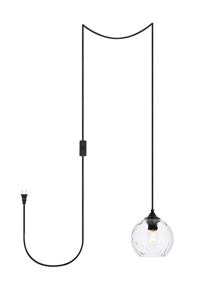 Cashel 1 Light Black and Clear Glass Plug-in Pendant