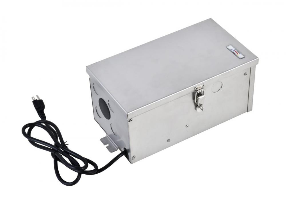 LOW VOLTAGE LANDSCAPE TRANSFORMER 600W, 120V, STAINLESS STEEL,INPUT: 120VOUTPUT: 0V-12V-13V-14V-15V
