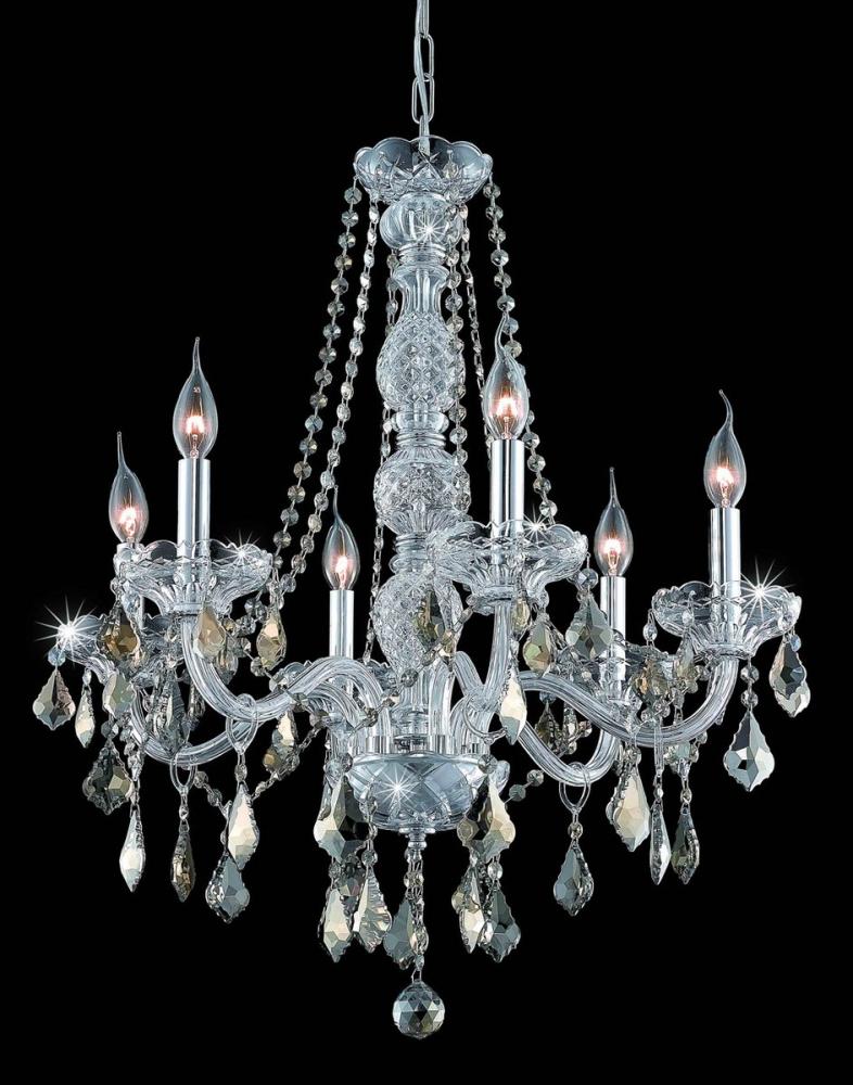 Verona 6 light Chrome Chandelier Golden Teak (Smoky) Royal Cut Crystal