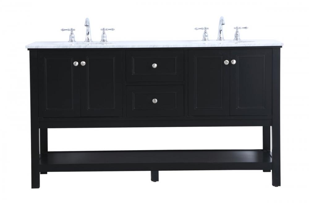 60 In. Double Sink Bathroom Vanity Set in Black