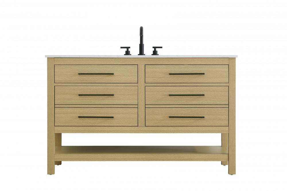 54 inch Single Bathroom Vanity in Honey Brown