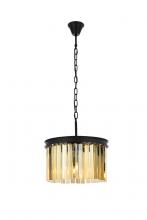 Elegant 1208D16MB-GT/RC - Sydney 3 Light Matte Black Pendant Golden Teak (Smoky) Royal Cut Crystal