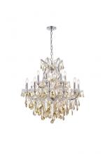 Elegant 2800D30C-GT/RC - Maria Theresa 19 Light Chrome Chandelier Golden Teak (Smoky) Royal Cut Crystal