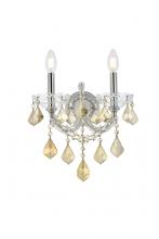 Elegant 2800W2C-GT/RC - Maria Theresa 2 light Chrome Wall Sconce Golden Teak (Smoky) Royal Cut Crystal