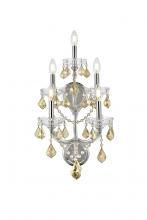 Elegant 2800W5C-GT/RC - Maria Theresa 5 Light Chrome Wall Sconce Golden Teak (Smoky) Royal Cut Crystal