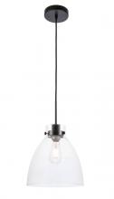 Elegant LD5029D11BK - Frey 1 Light Black and Clear Glass Pendant