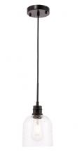 Elegant LD6210BK - Gabe 1 Light Black and Clear Seeded Glass Pendant