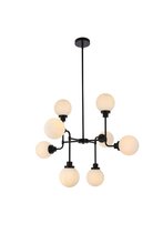 Elegant LD7038D36BK - Hanson 8 lights pendant in black with frosted shade