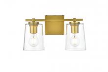 Elegant LD7310W14BRA - Kacey 2 light Brass and Clear Bath Sconce