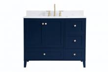 Elegant VF18042BL-BS - 42 inch Single Bathroom Vanity in Blue with Backsplash