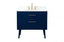 Elegant VF41036MBL-BS - 36 inch bathroom vanity in Blue with backsplash