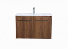 Elegant VF44030WB - 30 inch  Single Bathroom Floating Vanity in Walnut Brown