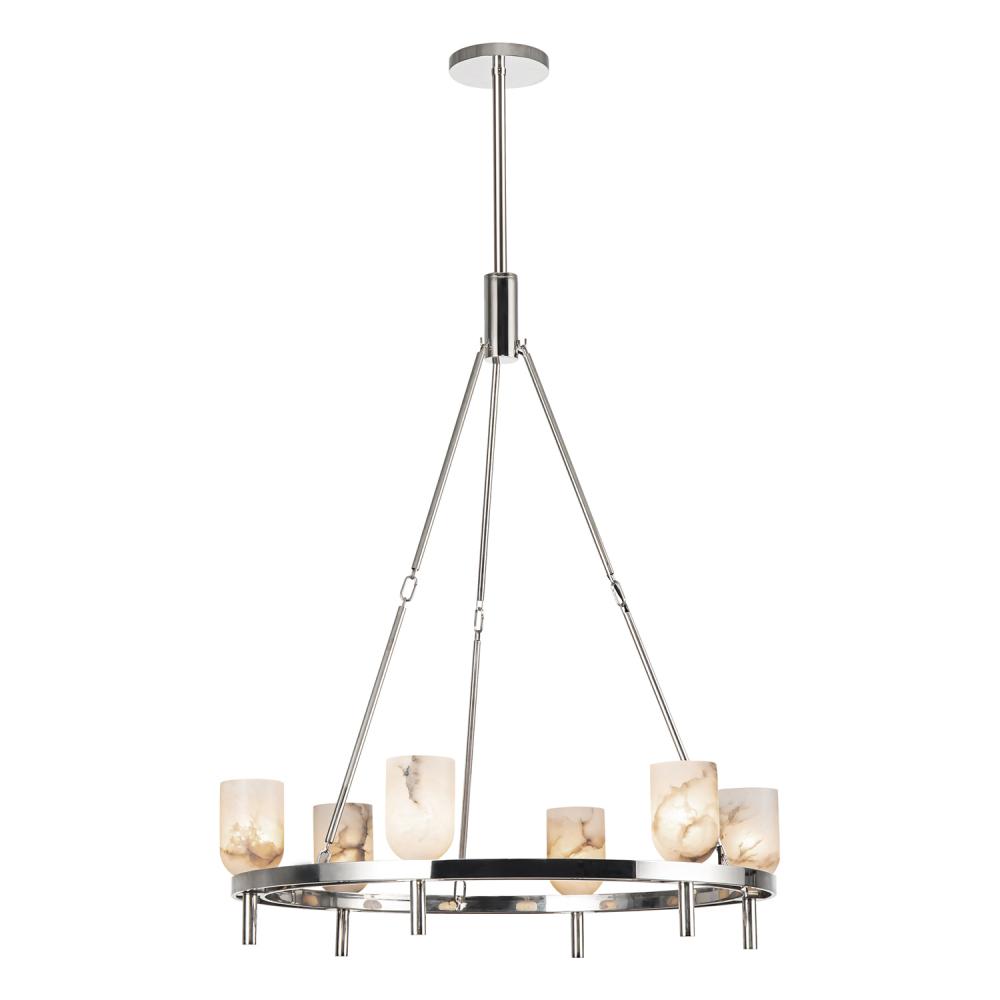 Lucian 32-in Polished Nickel/Alabaster 6 Lights Chandeliers
