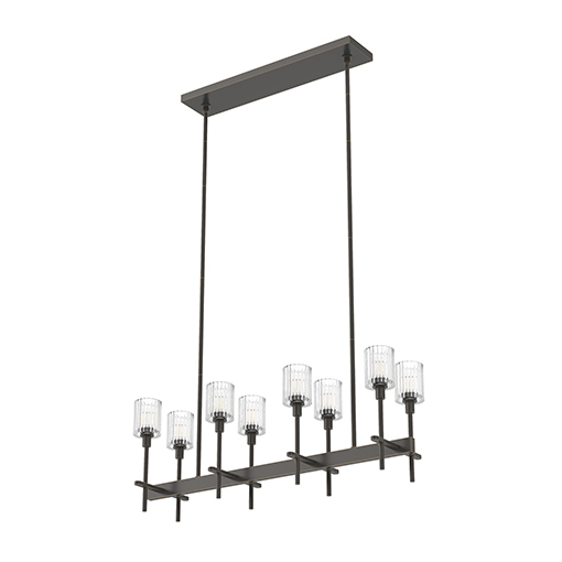 SALITA 8 LIGHT LINEAR PENDANT URBAN BRONZE RIBBED CRYSTAL