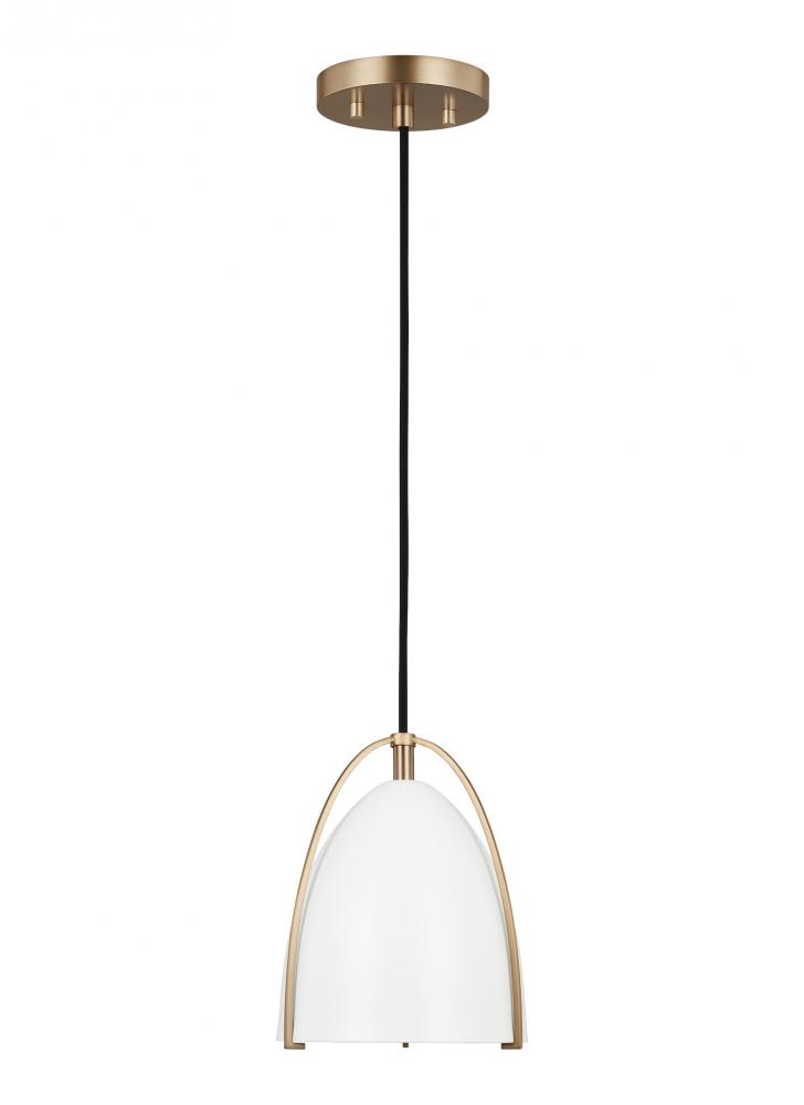 Norman modern 1-light indoor dimmable mini ceiling hanging single pendant light in satin brass gold