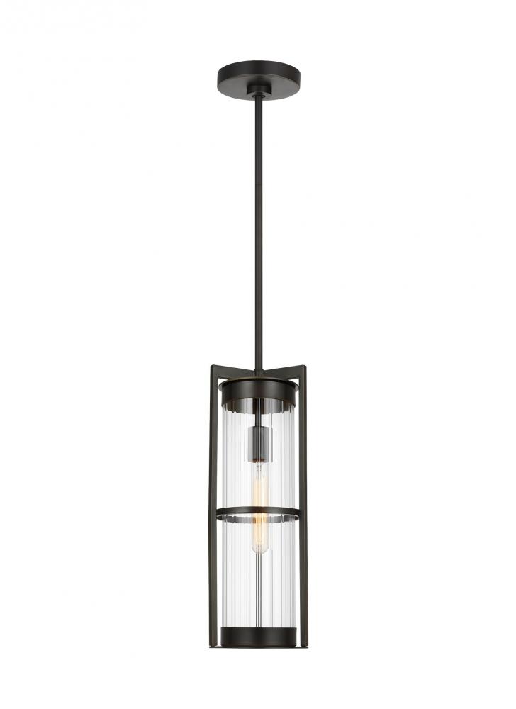 Alcona transitional 1-light outdoor exterior pendant lantern in antique bronze finish with clear flu