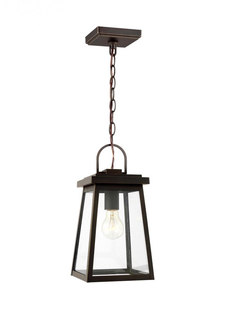 Founders modern 1-light LED outdoor exterior ceiling hanging pendant in antique bronze finish with c