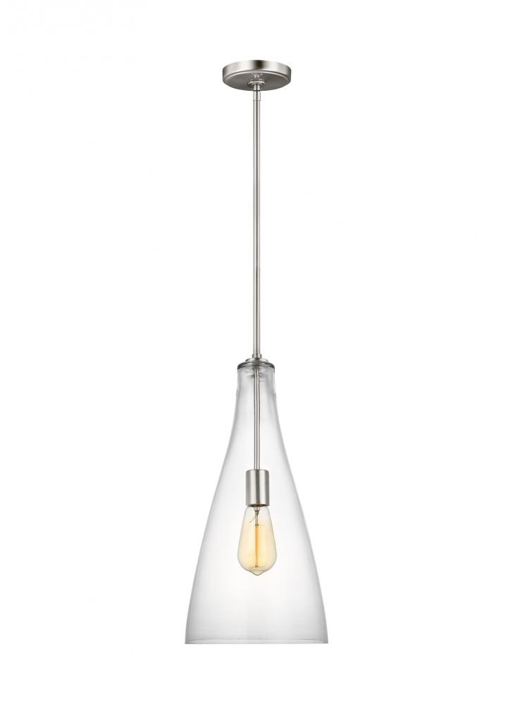 Arilda transitional 1-light indoor dimmable ceiling hanging single pendant in brushed nickel silver