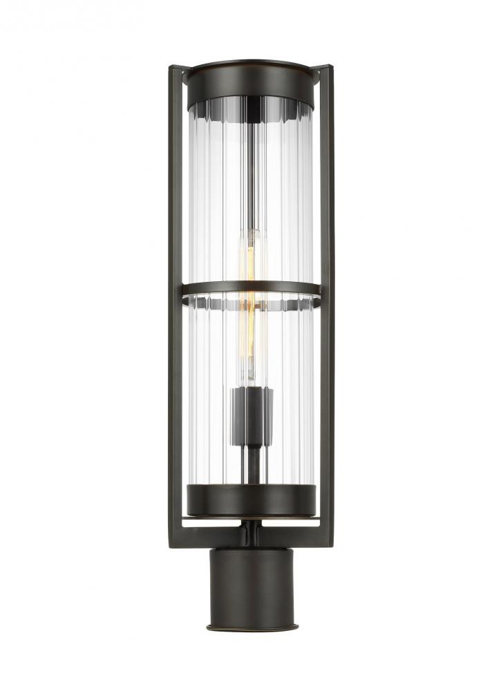 Alcona transitional 1-light LED outdoor exterior post lantern in antique bronze finish with clear fl