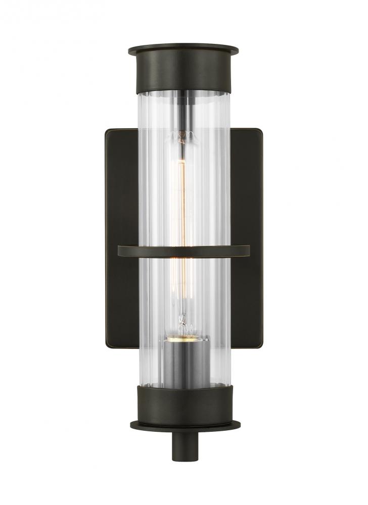 Alcona transitional 1-light outdoor exterior small wall lantern in antique bronze finish with clear