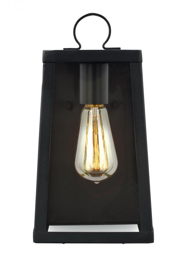 Marinus modern 1-light outdoor exterior small wall lantern sconce in black finish with clear glass p