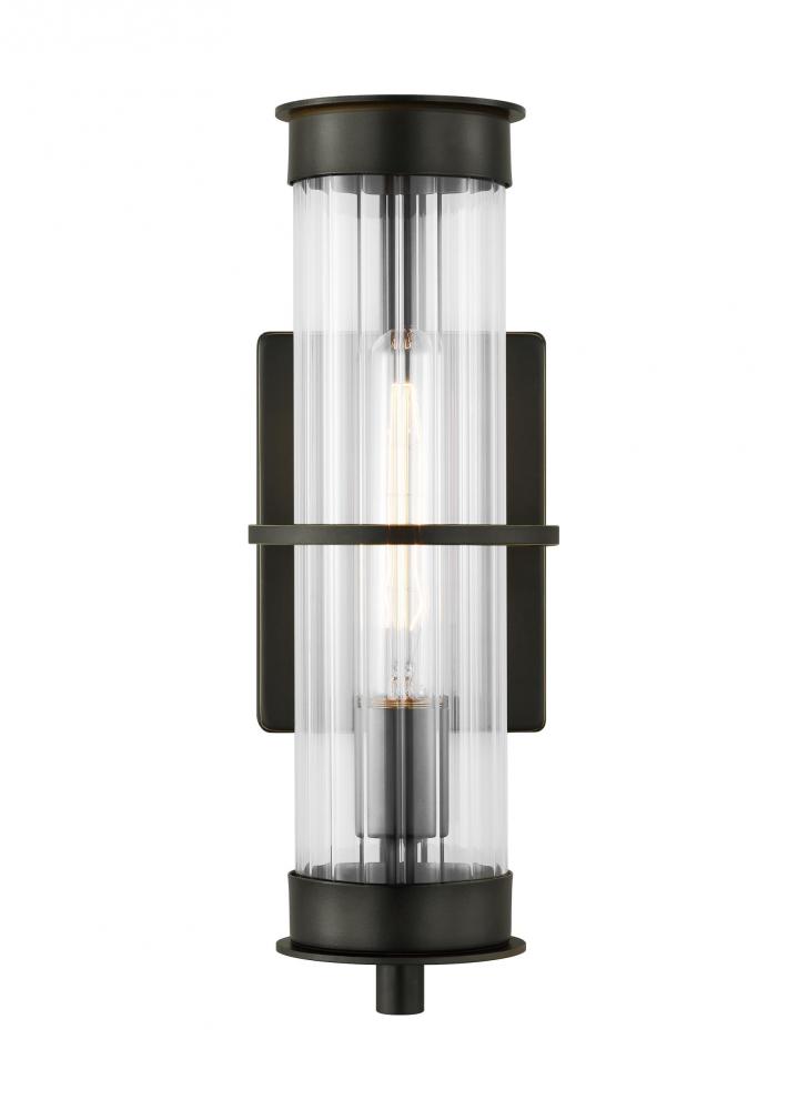 Alcona transitional 1-light outdoor exterior medium wall lantern in antique bronze finish with clear
