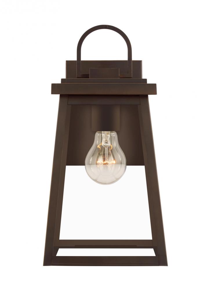 Founders modern 1-light LED outdoor exterior medium wall lantern sconce in antique bronze finish wit