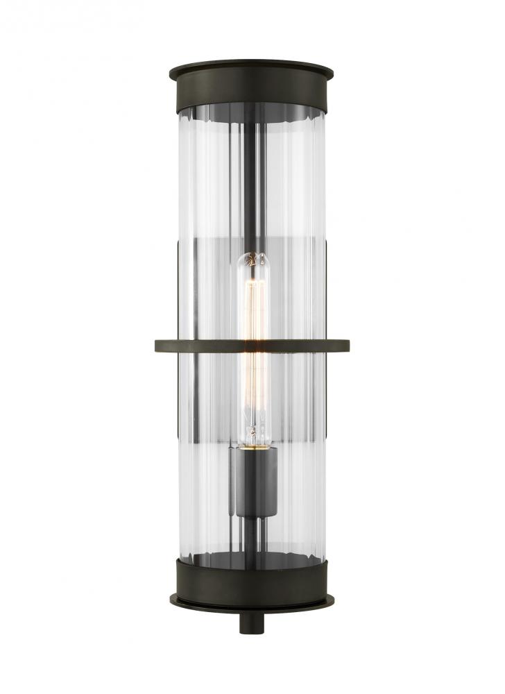 Alcona transitional 1-light outdoor exterior large wall lantern in antique bronze finish with clear