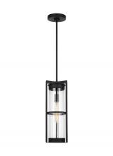 Visual Comfort & Co. Studio Collection 6226701EN7-12 - Alcona transitional 1-light LED outdoor exterior pendant lantern in black finish with clear fluted g