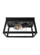 Visual Comfort & Co. Studio Collection 7848402EN7-12 - Founders modern 2-light LED outdoor exterior ceiling flush mount in black finish with clear glass pa