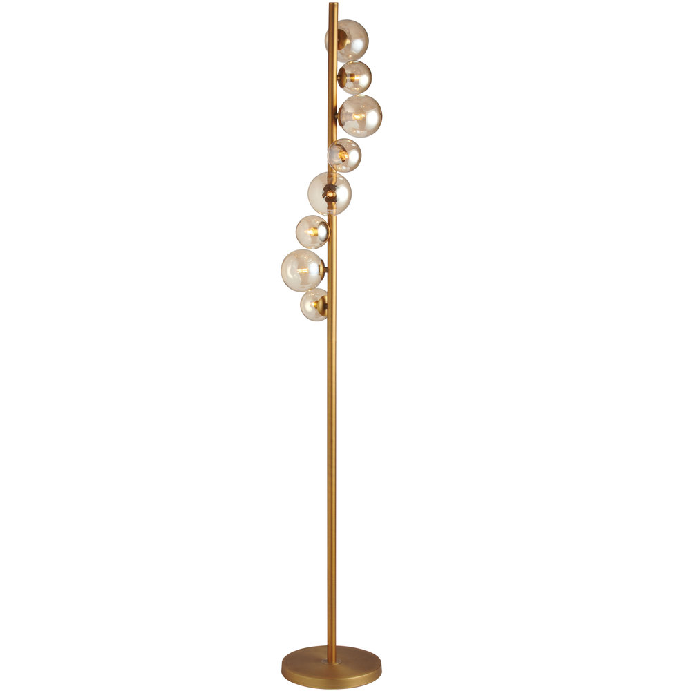 8 Light Halogen Floor Lamp, Vintage Bronze Finish with Cognac Glass