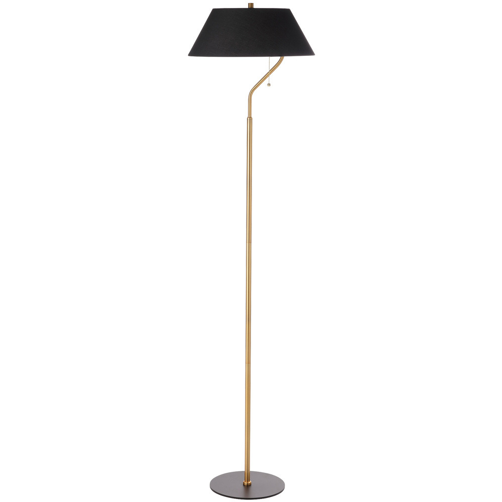 1 Light Aged Brass and Matte Black Floor Lamp with Black Shade