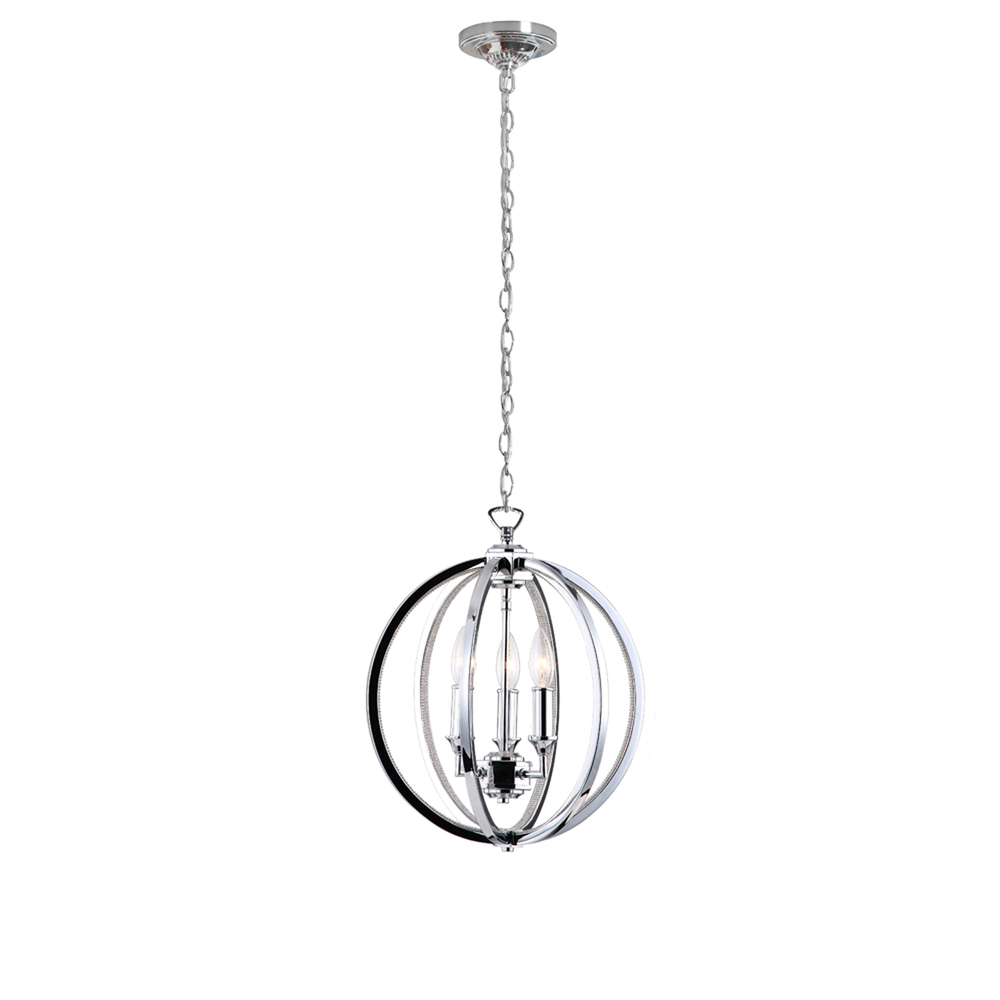 3LT Chandelier, Polished Chrome w/Jeweled Accents