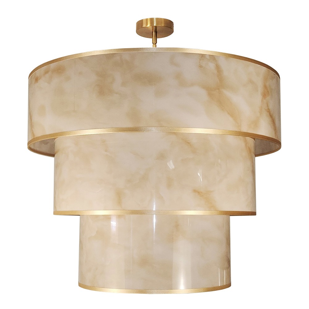9 Light Incandescent Pendant, Aged Brass w/ Marble Alabaster
