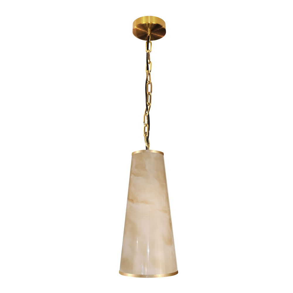 1 Light Incandescent Pendant, Aged Brass w/ Marble Alabaster Shade