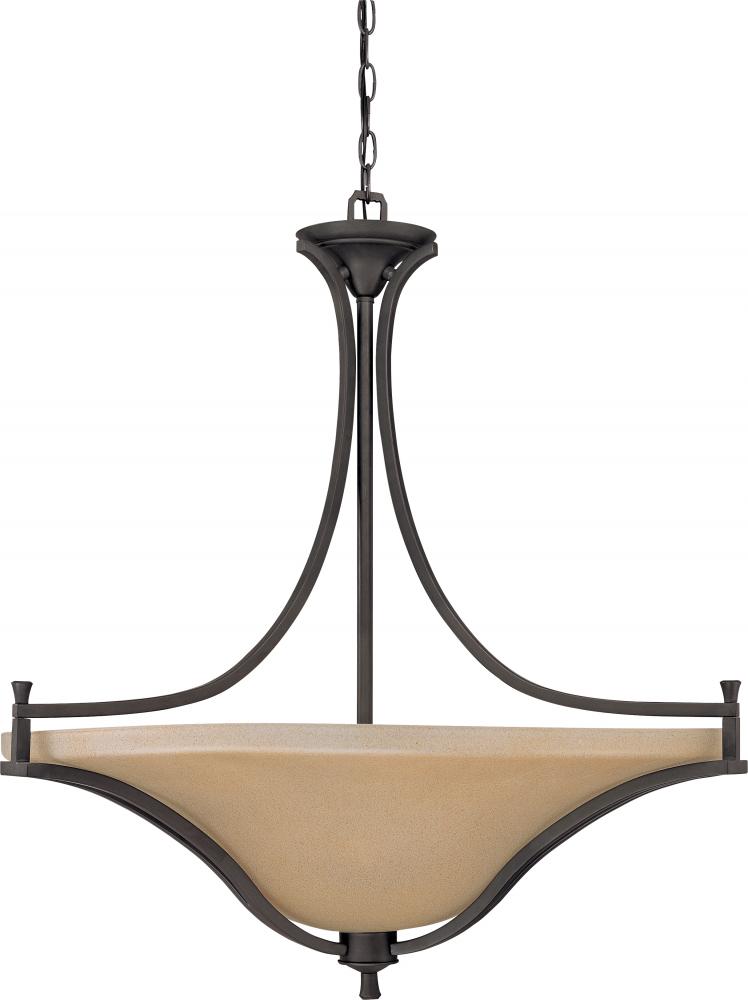 4-Light Large Hanging Pendant Light Fixture in Mountain Lodge Finish with Toasted Honey Glass