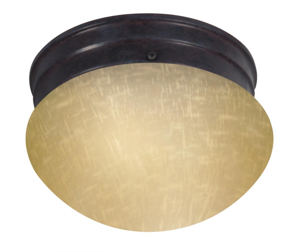 1 Light - 8" Flush with Champagne Linen Glass - Mahogany Bronze Finish