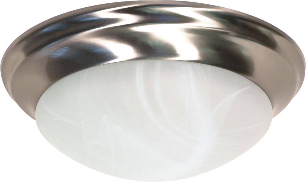 2 Light - 14" Flush with Alabaster Glass - Brushed Nickel Finish
