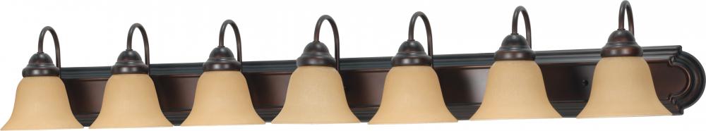 7-Light 48" Vanity Lighting Fixture in Mahogany Bronze Finish with Champagne Linen Glass and (7)