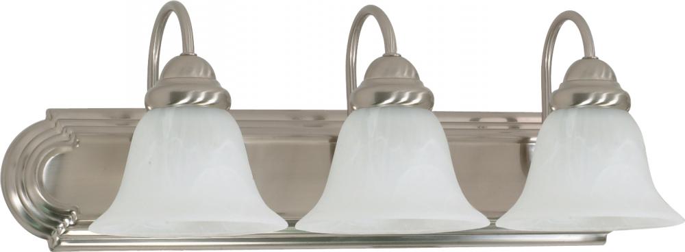 3-Light Vanity Light Fixture in Brushed Nickel Finish with Alabaster Glass and (3) 13W GU24 Lamps