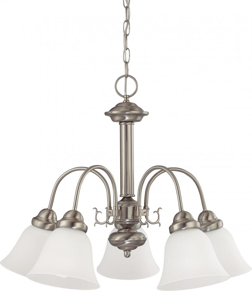 5-Light Chandelier in Brushed Nickel Finish with Frosted White Glass and (5) 13W GU24 Lamps Included