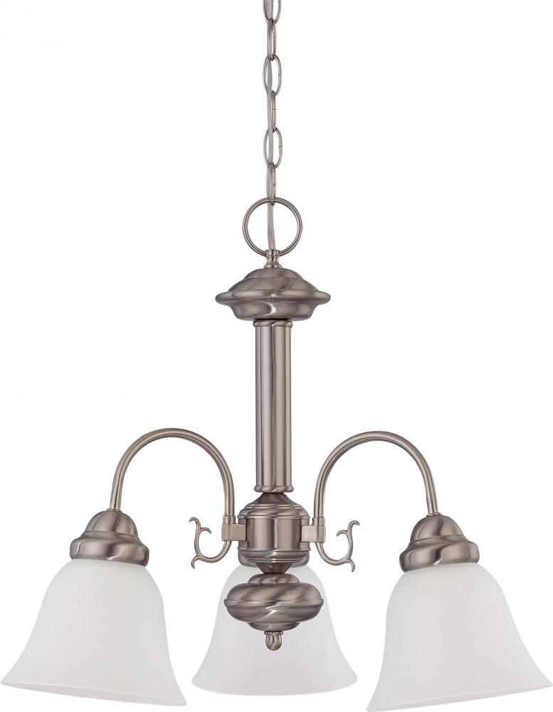 3-Light Chandelier in Brushed Nickel Finish with Frosted White Glass and (3) 13W GU24 Lamps Included