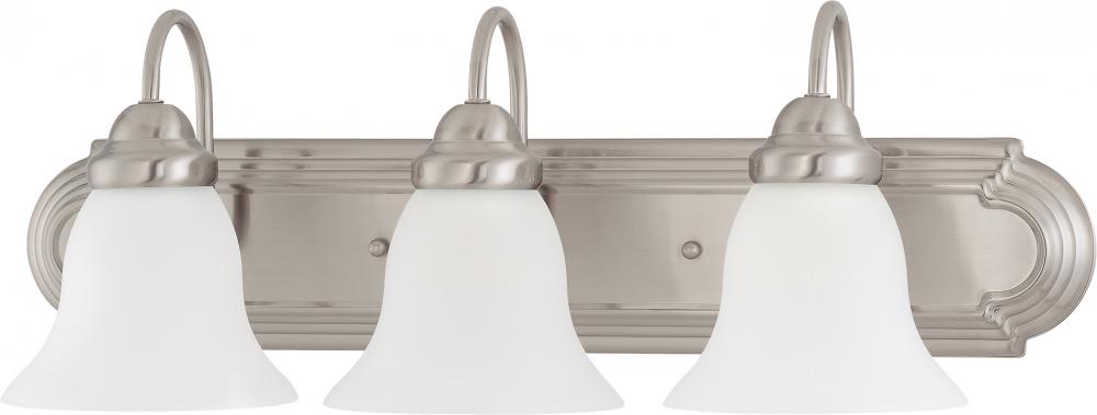 3-Light Vanity Fixture in Brushed Nickel Finish with Frosted White Glass and (3) 13W GU24 Lamps