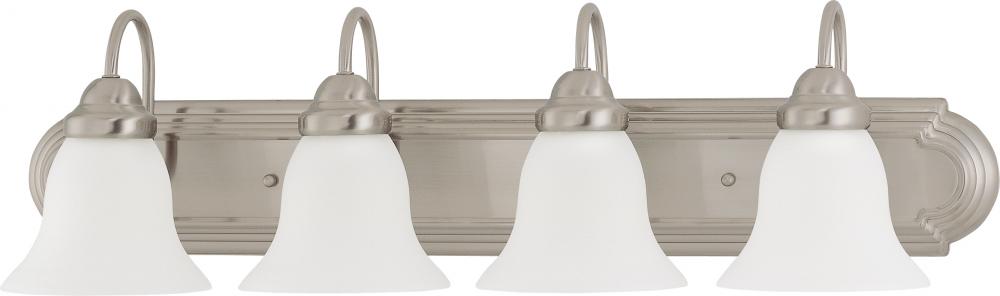 4-Light Vanity Fixture in Brushed Nickel Finish with Frosted White Glass and (4) 13W GU24 Lamps