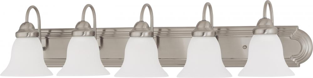 5-Light Vanity Fixture in Brushed Nickel Finish with Frosted White Glass and (5) 13W GU24 Lamps