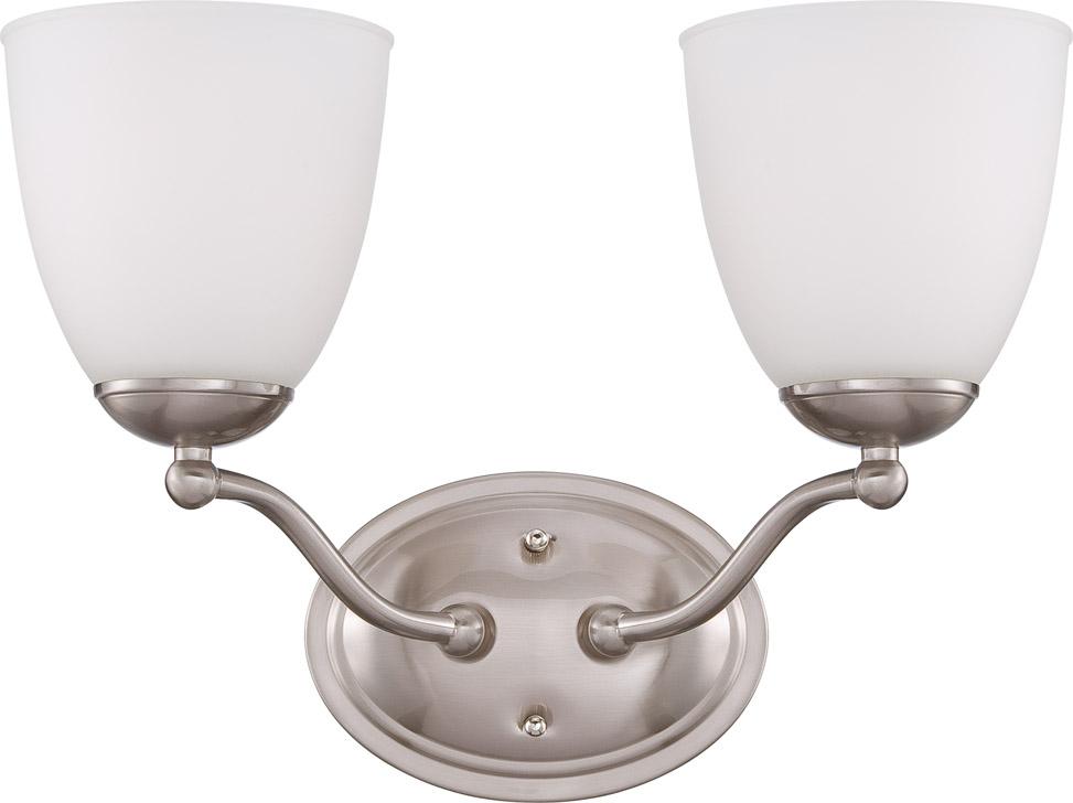 2-Light Wall Mounted Vanity Light Fixture in Brushed Nickel Finish and Frosted Glass