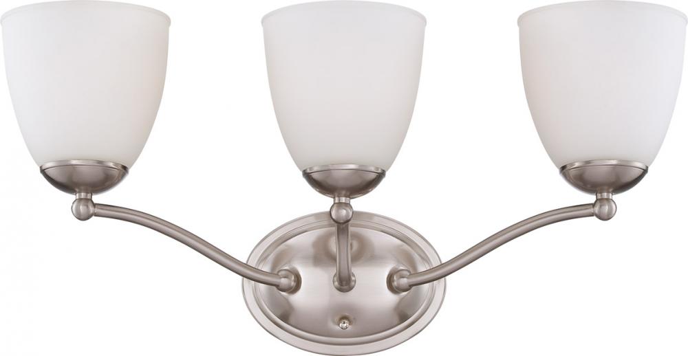 3-Light Wall Mounted Vanity Light Fixture in Brushed Nickel Finish and Frosted Glass