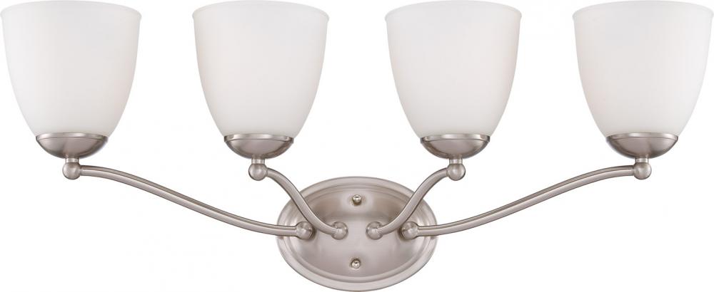 4-Light Wall Mounted Vanity Light Fixture in Brushed Nickel Finish and Frosted Glass